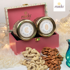 Rucira gift box Glass Jars and placed inside a Wooden Trunk