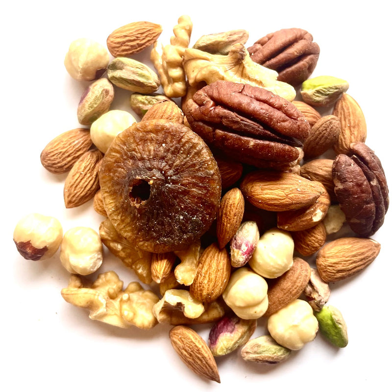 Nutty Trail Mix for Healthy Heart includes Almonds, Pistachios, Pecans, Walnuts, Hazelnuts & Figs